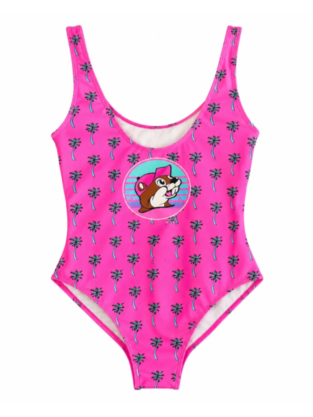 Buc-ee’s Pink Palm Tree One Piece Swimsuit Beaver Logo Women’s XS